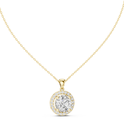 Moissanite Round Cut Halo Pendant Sterling Silver