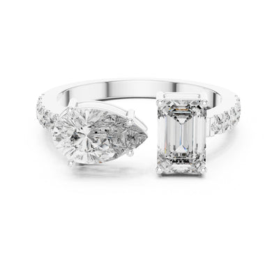 Lab Diamond Pear Cut Two Stone Engagement Ring Sterling Silver