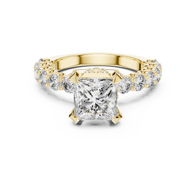 Moissanite Princess Cut Hidden Halo Engagement Ring