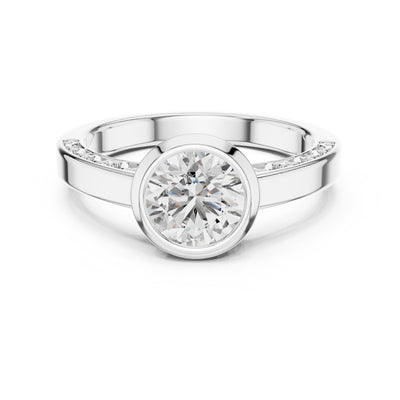 Lab Diamond Solitaire Bezel Set Round Engagement Ring Sterling Silver