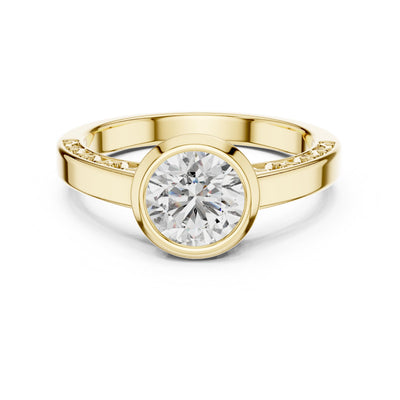 Lab Diamond Solitaire Bezel Set Round Engagement Ring Sterling Silver