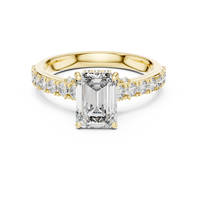 Moissanite Hidden Halo Emerald Cut Engagement Ring Sterling Silver