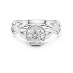 Silver ring with a diamond on a white background